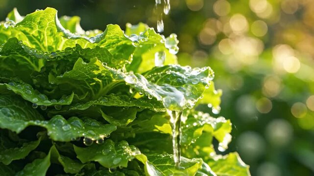 Crisp Green Lettuce Leaves With Water Drops
