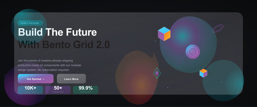 Futuristic neon background, Build The Future concept, Bento Grid 2.0, colorful geometric shapes