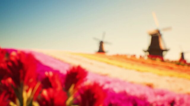 Captivating view of colorful tulip fields with windmills netherlands landscape photography vibrant environment scenic outlook nature's beauty