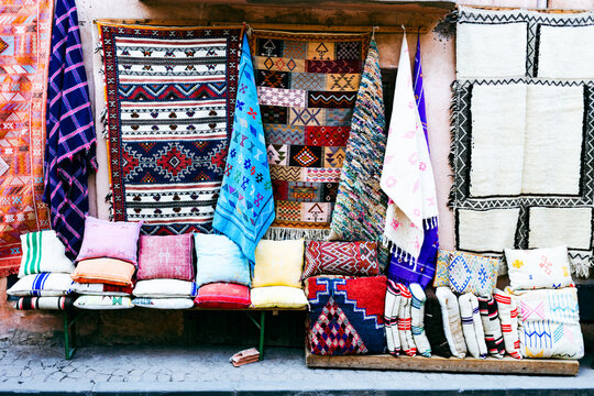 souvenirs and spices on the Jamaa el Fna market in old Medina, Marrakesh, Morocco