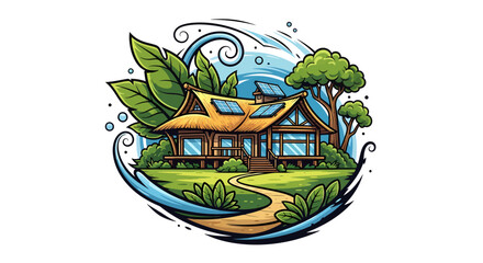 Obraz premium eco friendly house with trees and water
