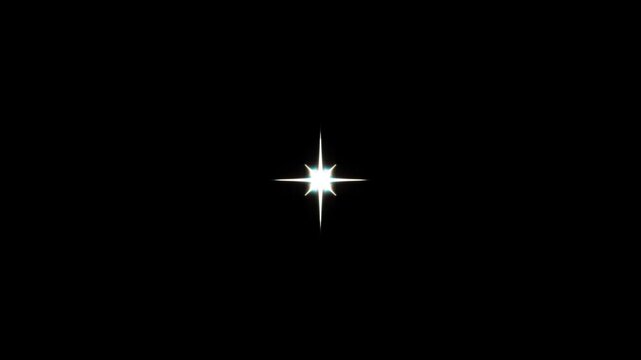 Elegant star twinkling animation with white glitter dust and shimmering light bursts; 4K black background video for magical celebrations and holiday events