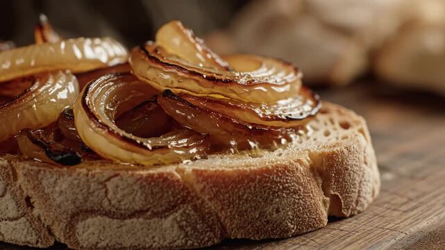 Caramelized Onion Slices on Rustic Bread