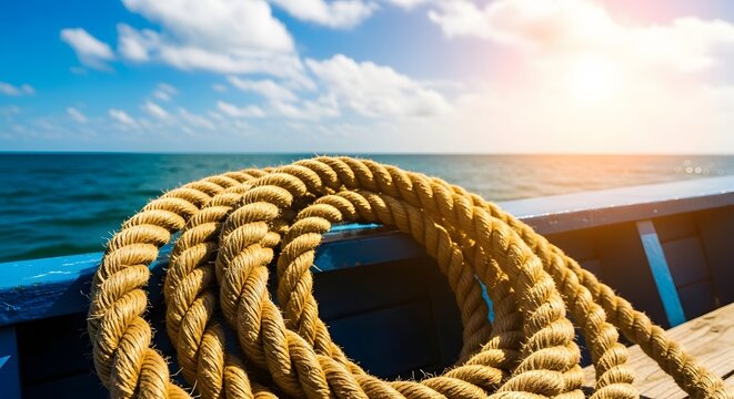 Nautical rope and ocean view a serene maritime scene