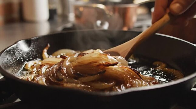 Caramelized Onions Saut&eacute;ed in Cast Iron Skillet