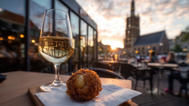 Enjoying Eierbal with Martini Tower at dusk in Groningen