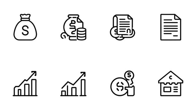 Financial Icons: A collection of simple, minimalistic line icons depicting various aspects of finance, offering visual cues for financial concepts.