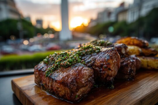 Grilled beef ribeye with chimichurri in Buenos Aires