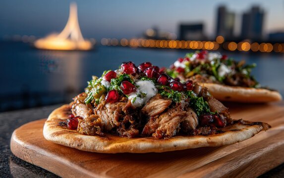 Delicious al-mantazu served by King Fahd's Fountain at dusk