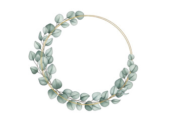 Obraz premium Eucalyptus leaves wreath for wedding decoration and floral design, isolated on white background