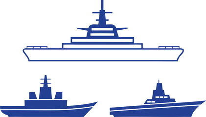 Set of naval warships, multiple warship silhouettes © Vector Art