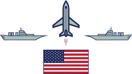 Military aircraft and ships, american and israeli flags, conflict concept © SnappyDesigns