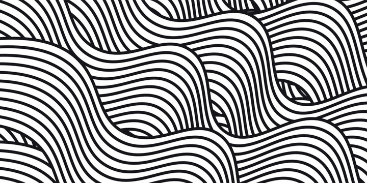 Curvy black lines. Ramen or noodle pattern. Pasta, tagliatelle or capellini background. Wavy spaghetti texture. Banner with traditional Italian, Chinese of Japanese food print. Vector