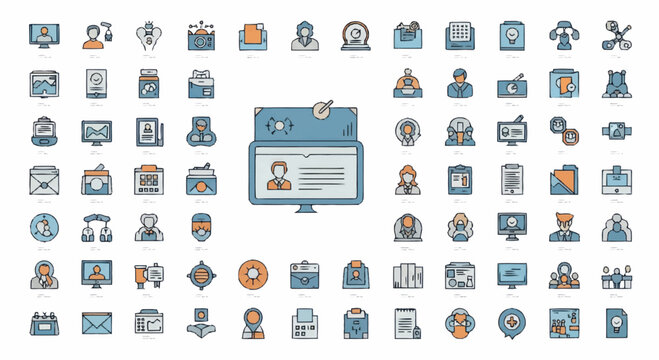 Collection of Business and Technology Icons for Digital Use.
