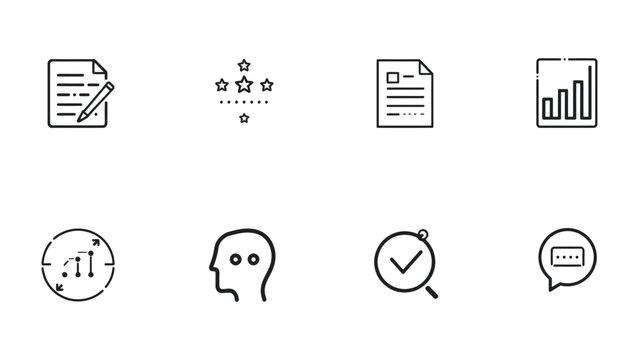 Business Icon Set: An array of business icons, offering a comprehensive toolkit for various professional applications, including documents, assessments, and communication tools. 