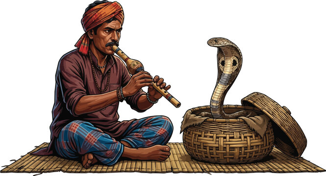 Bangladeshi Snake Charmer Vector Illustration