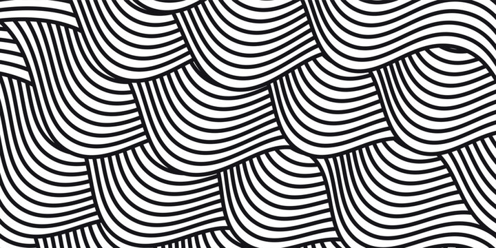 Curvy black lines. Ramen or noodle pattern. Pasta, tagliatelle or capellini background. Wavy spaghetti texture. Banner with traditional Italian, Chinese of Japanese food print. Vector illustration