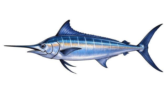 Blue Marlin Fish with Long Bill and Pointed Fins
