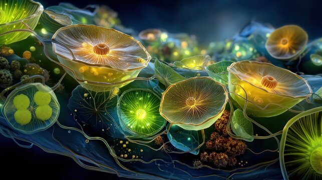 Lush green bacteria cells microscopic macro
