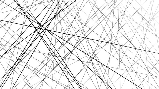 Abstract Chaotic Black Lines Crossing Pattern on White Background &ndash; Dynamic Geometric Line Texture