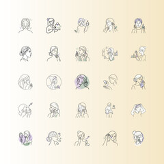 Fototapeta premium Line art icons of woman's skincare routine or Skincare steps icons in minimalist line art style