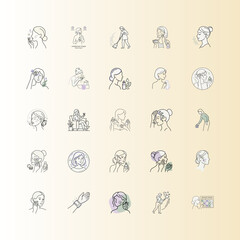 Fototapeta premium Skincare routine line art icons set or Woman applying skincare steps illustration