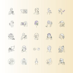 Fototapeta premium Skincare Routine Woman Icons Set or Minimalist Skin Care Process Steps Icons