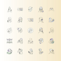 Fototapeta premium Woman skincare steps minimal vector illustration or Skincare routine steps outline style vector