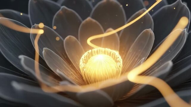 Glowing lotus flower with sparks on dark background