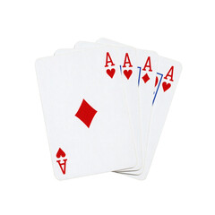 Obraz premium Four aces poker hand isolated on white background, symbolizing luck and winning strategy