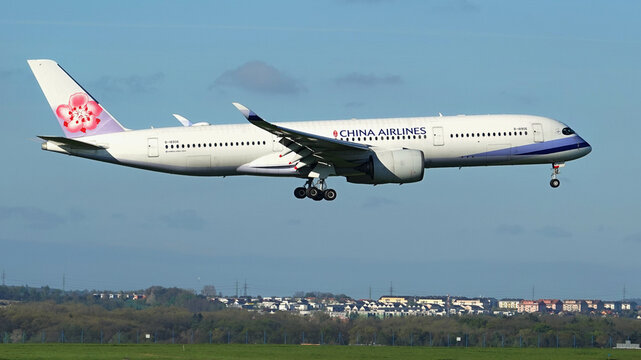 China Airlines Airbus A350 lands at Prague Airport in Czech Republic