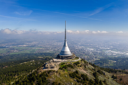 Jested Tower On Mountain Top Overlooking Liberec Cityscape With Futuristic Spire And Panoramic Views