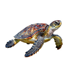 Fototapeta premium Sea turtle gracefully swimming in the ocean with a white background