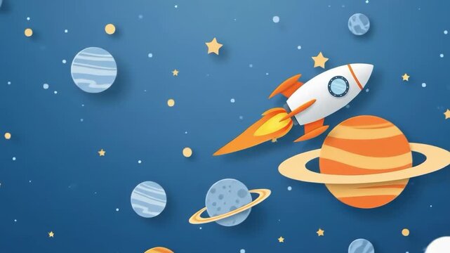 Vibrant space scene with rocket and planets