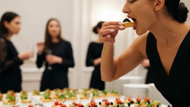 Catering service with appetizers being arranged on a table