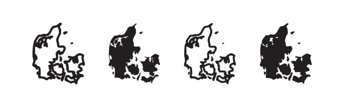 Denmark Country Map Icons Set in Outline Solid and Hand-Drawn Styles