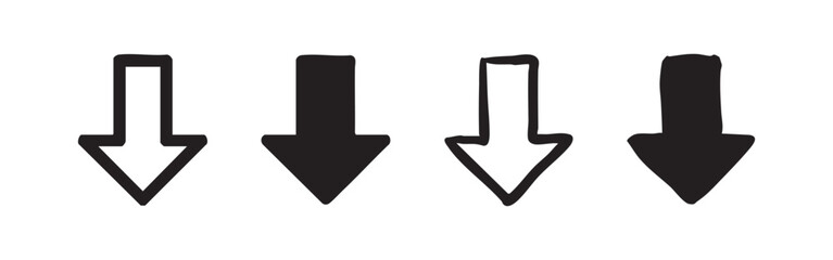 Fototapeta premium Downward Arrow Direction Icon Set with Hand-Drawn and Solid Styles