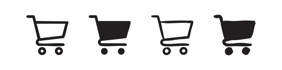 Shopping cart icon set in various styles, representing e-commerce, retail, and consumer buying. © liubomir118809