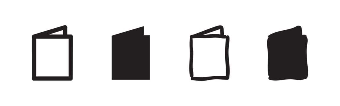 Brochure or booklet icon set in various styles, representing information, marketing, and publications.