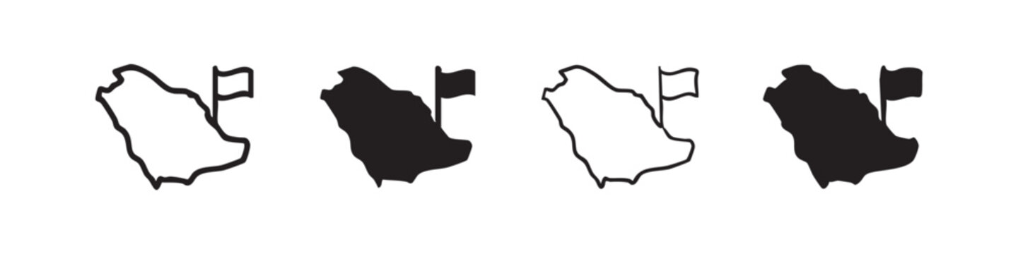 Saudi Arabia Country Map with Flag Hand Drawn Icons Set