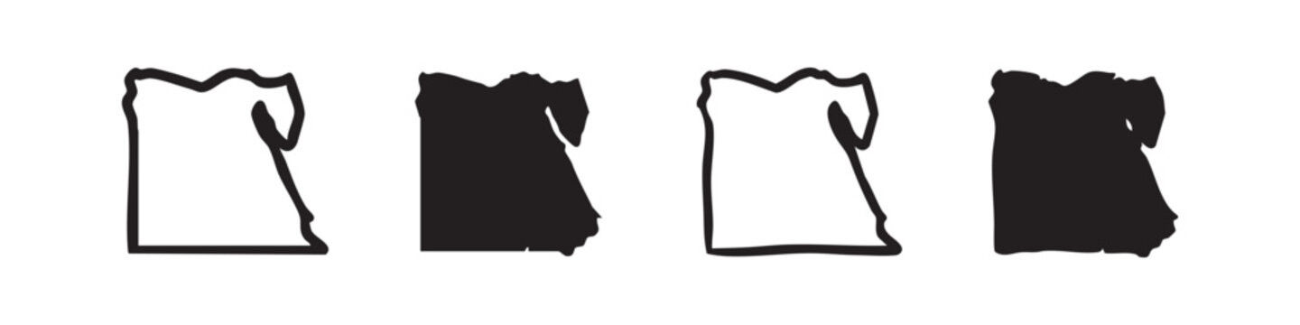 Egypt Country Map Hand Drawn Outline and Silhouette Icons Set