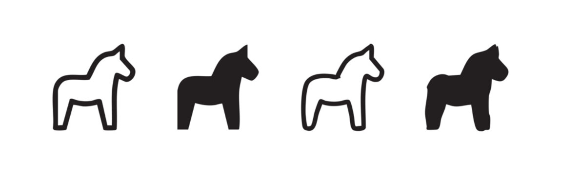 Set of hand drawn Dala horse icons, traditional Swedish folk art symbol