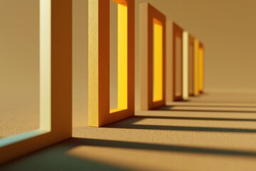 Fototapeta premium Floating rectangular frames casting soft shadows in warm minimal setting