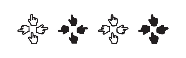 Obraz premium Hand Cursor Pointing Icon Set - Directional Navigation Symbols in Different Styles