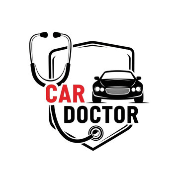Car Doctor Logo: Stethoscope, Shield, and Car Icon for Auto Repair Service