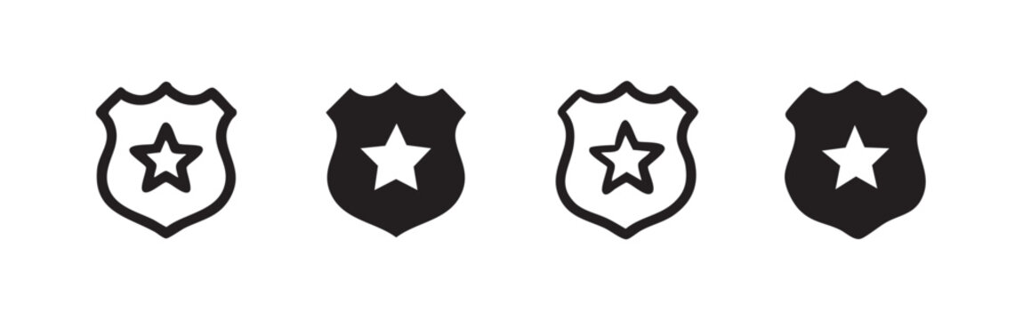 Police badge icon set. Security and authority symbol. Law enforcement and protection concept. Justice and order vector illustration.