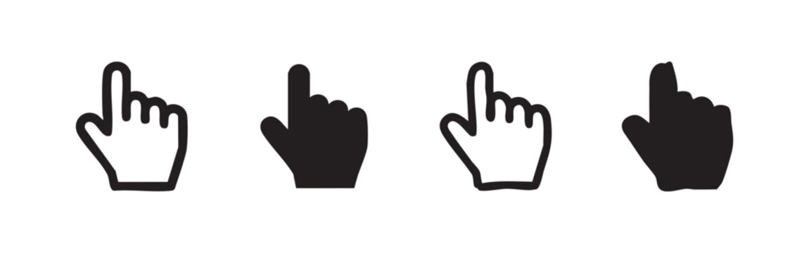 Hand pointer icon set. Click cursor symbol. Mouse gesture for web and mobile interface. User interaction and selection vector illustration.
