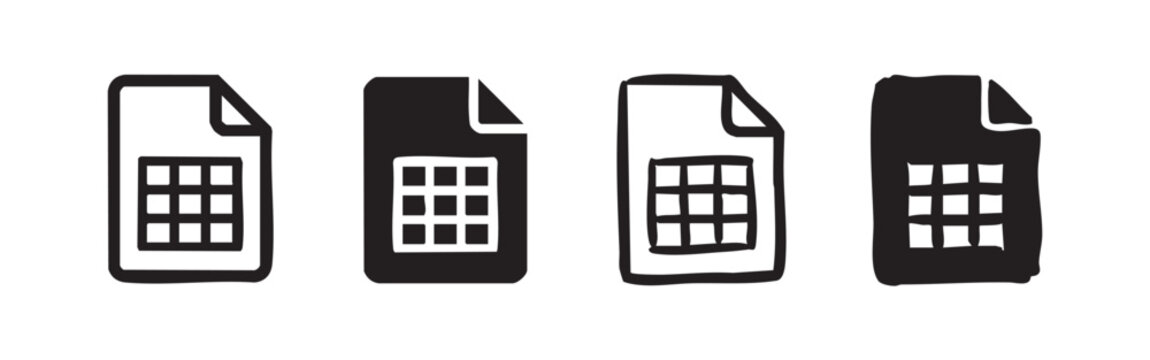 Spreadsheet Document Icon Set - Data and Finance Symbols