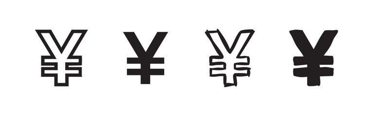Obraz premium Japanese Yen or Chinese Yuan currency symbol set in various styles
