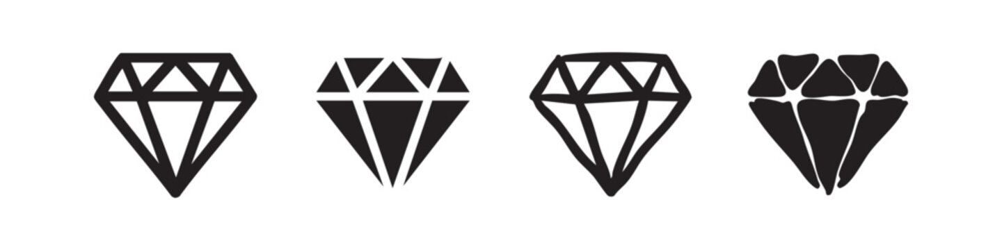 Diamond gem icon set for luxury, wealth, and value in various styles